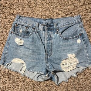 Levi's Blue Distressed Jean Shorts High-Waisted
